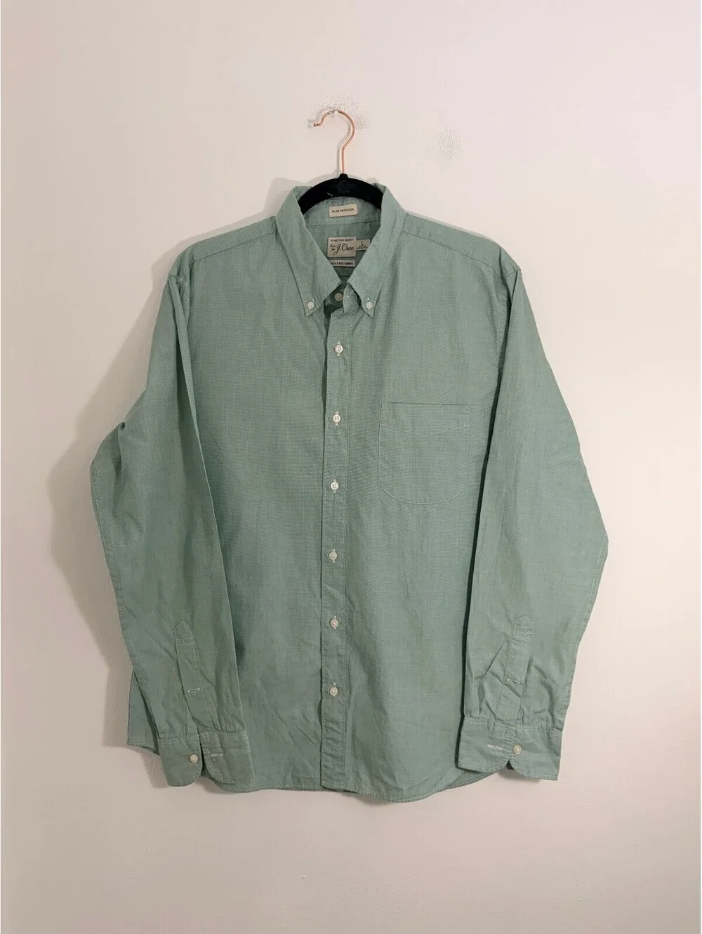 J.Crew Men’s L Secret Wash Slim Untucked Sage Green Cotton Shirt